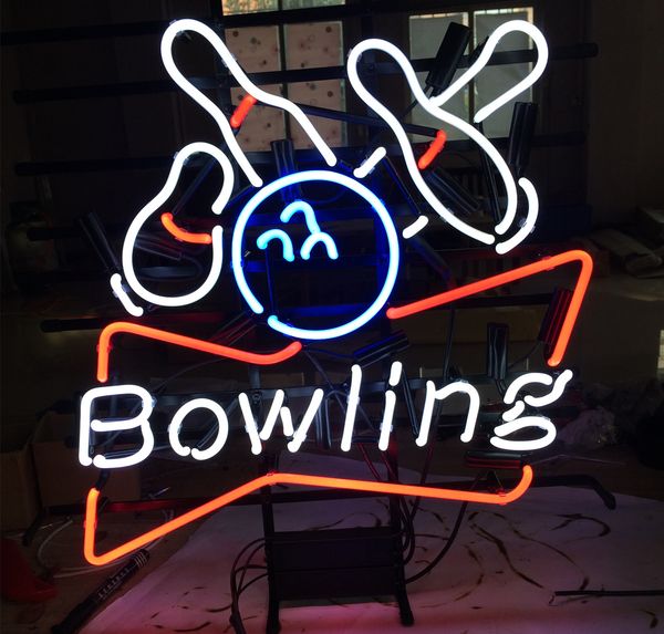 17"x14" Bowling Handcrafted Real Glass Tube Beer Bar Game Room Neon Light Wall Sign