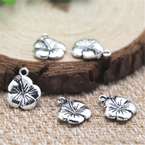 25pcs-- Antique Tibetan Silver Hibiscus flower pendants charms 14x12mm
