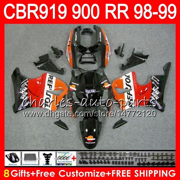 

Body For HONDA CBR 919RR CBR900RR CBR919RR 98 99 CBR 900RR 68NO18 Repsol black CBR919 RR CBR900 RR CBR 919 RR 1998 1999 Fairing kit 8Gifts