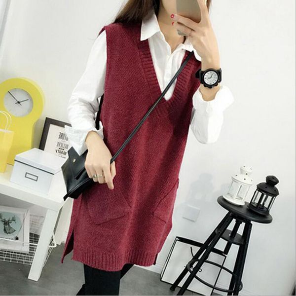 wholesale- 2016 new spring autumn sweater women 4 solid colors v-neck knitted pullovers vest dress long section all-match korean womens, White;black
wholesale- 2016 new spring autumn sweater women 4 solid colors v-neck knitted pullovers vest dress long section all-match korean womens, White;black