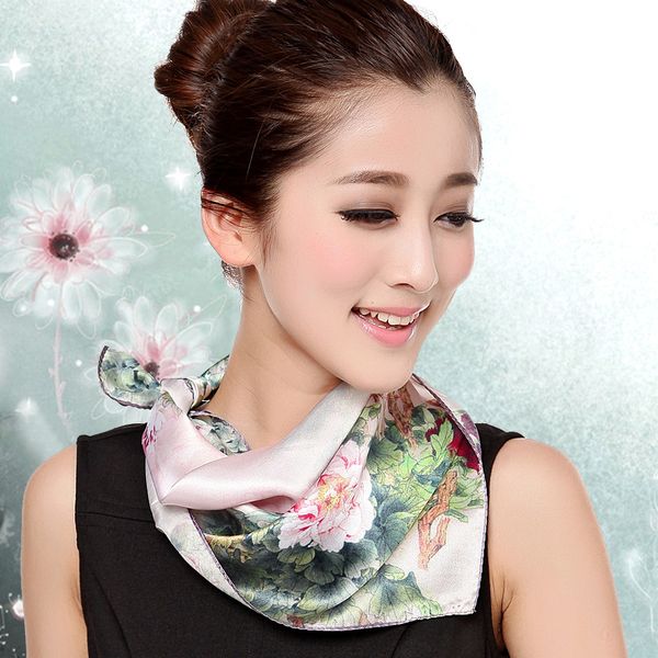 wholesale-2016 quality silk small facecloth women square silk scarf,spring and autumn mulberry silk scarf,flower pattern scarf, Blue;gray