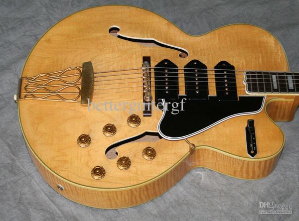 custom blonde natural flame maple hollow body 5 switchmaster archelectric guitars 3 black p90 pickups trapeze tailpiece bridge
custom blonde natural flame maple hollow body 5 switchmaster archelectric guitars 3 black p90 pickups trapeze tailpiece bridge