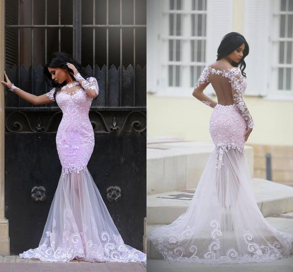 see through long sleeves wedding dresses sheer neckline appliques mermaid wedding gowns backless tulle bohemia bridal dress, White
see through long sleeves wedding dresses sheer neckline appliques mermaid wedding gowns backless tulle bohemia bridal dress, White