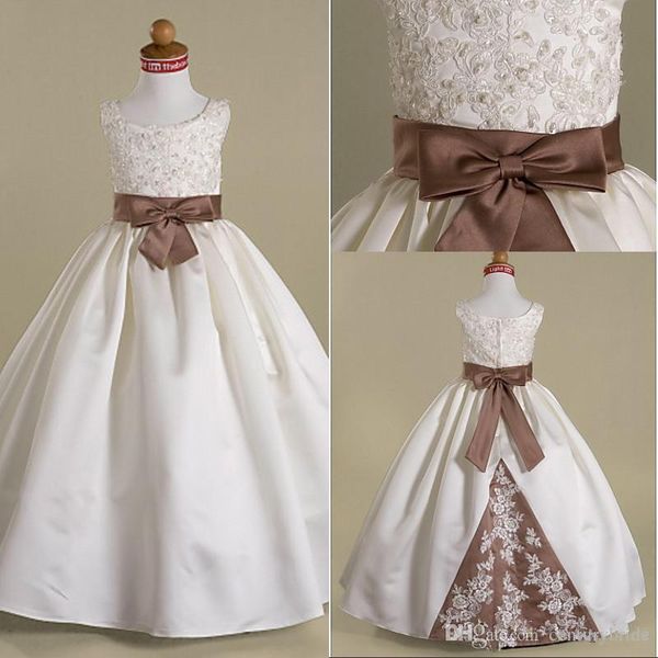 white and brown long flower girl dresses bow sash applique beaded sequined floor length ball gown princess kid' gowns custom f051, White;blue
white and brown long flower girl dresses bow sash applique beaded sequined floor length ball gown princess kid' gowns custom f051, White;blue