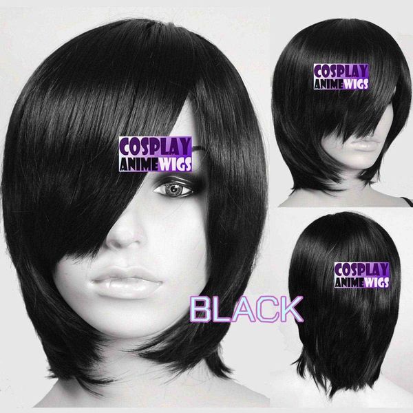 40cm black heat styleable long bang layer base cosplay wig 65_001, Golden;white