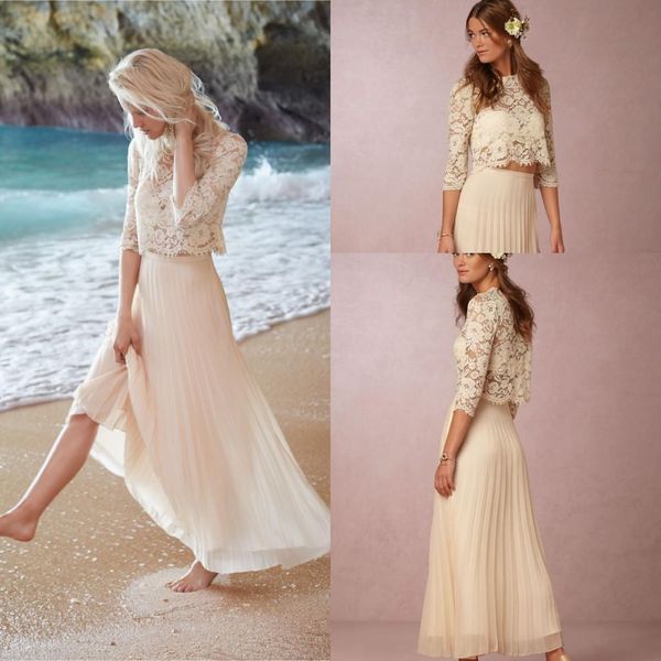 2019 champagne beach bohemian wedding dresses 3/4 long sleeve two pieces ankle length lace chiffon bridal gowns robe de mariage vintage w980, White
2019 champagne beach bohemian wedding dresses 3/4 long sleeve two pieces ankle length lace chiffon bridal gowns robe de mariage vintage w980, White