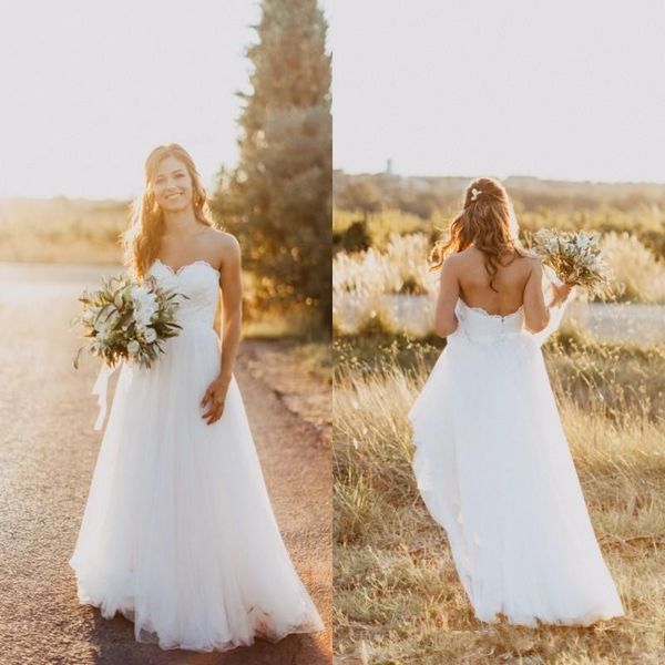 2020 romantic country style simple wedding dresses lace sweetheart tulle floor length backless plus size bridal dress for beach garden, White
2020 romantic country style simple wedding dresses lace sweetheart tulle floor length backless plus size bridal dress for beach garden, White