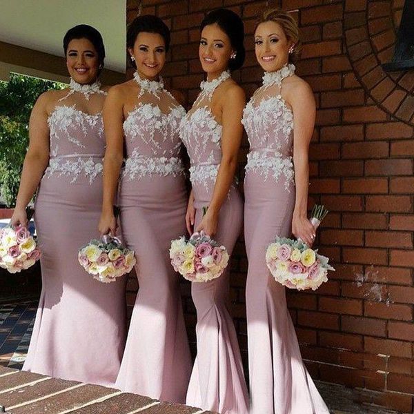 elegant mermaid bridesmaid dress long formal sheer halter neck 3d floral appliques sleeveless maid of honor gowns for wedding party, White;pink
elegant mermaid bridesmaid dress long formal sheer halter neck 3d floral appliques sleeveless maid of honor gowns for wedding party, White;pink