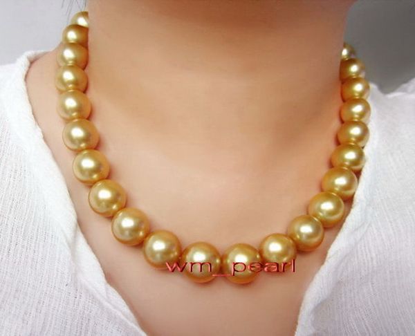 new fine pearl jewelry gorgeous huge 13-15mm south sea round gold pearl necklace 18inch, Silver
new fine pearl jewelry gorgeous huge 13-15mm south sea round gold pearl necklace 18inch, Silver