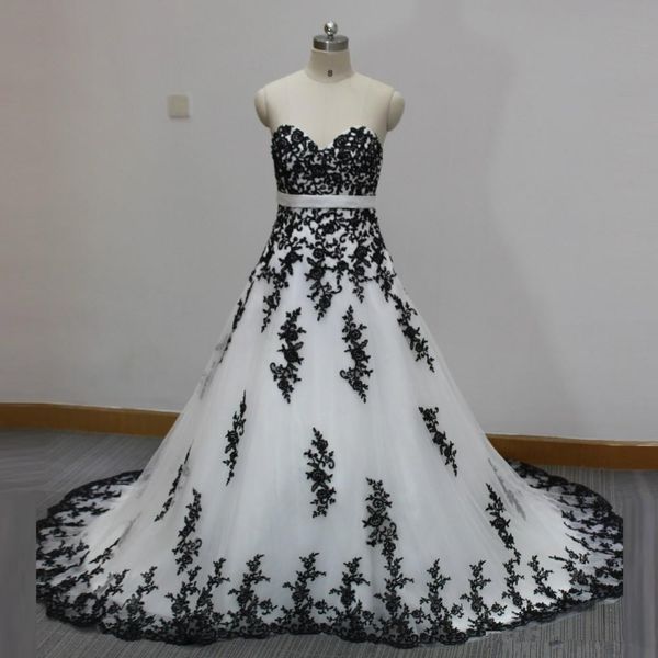 real p white and black wedding dresses vintage black lace sweetheart a line sweep train new bridal gowns custom size
real p white and black wedding dresses vintage black lace sweetheart a line sweep train new bridal gowns custom size