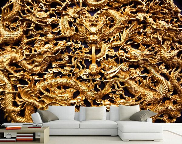 p customize size 3d stereo golden dragon background wall murals