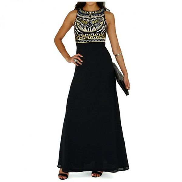 chiffon dress women black long dresses sleeveless print o-neck casual for girls, Black;gray
chiffon dress women black long dresses sleeveless print o-neck casual for girls, Black;gray