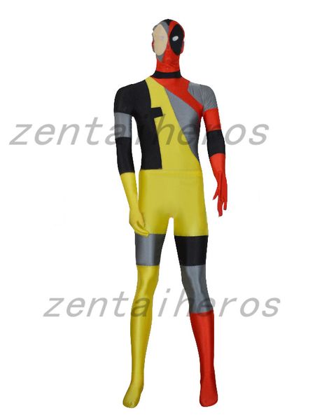 new style lycra spandex deadpool costume, Black;red
