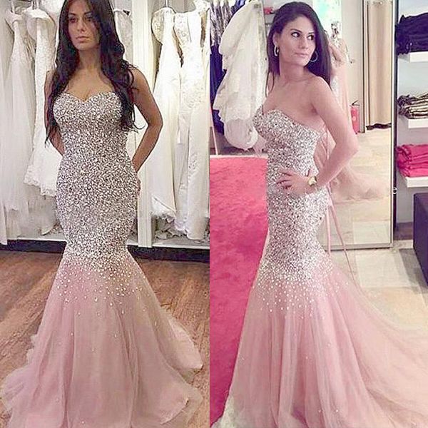 brilliant tulle sweetheart neckline mermaid evening dresses with beadings bling bling pink tulle prom dress vestido de festa longo, Black
brilliant tulle sweetheart neckline mermaid evening dresses with beadings bling bling pink tulle prom dress vestido de festa longo, Black