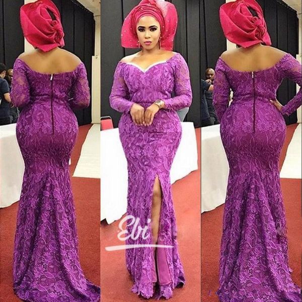 african grape lace mermaid evening pageant dresses modest plus size nigeria split off shoulder long sleeve prom party gowns, Black;red
african grape lace mermaid evening pageant dresses modest plus size nigeria split off shoulder long sleeve prom party gowns, Black;red