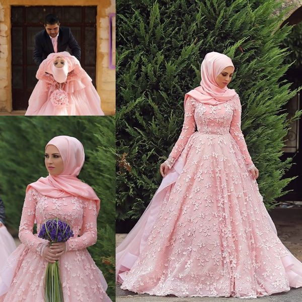 modest 3d lace appliqued muslim wedding dresses with long sleeves a-line high neck sweep train tulle plus size bridal gowns, White
modest 3d lace appliqued muslim wedding dresses with long sleeves a-line high neck sweep train tulle plus size bridal gowns, White