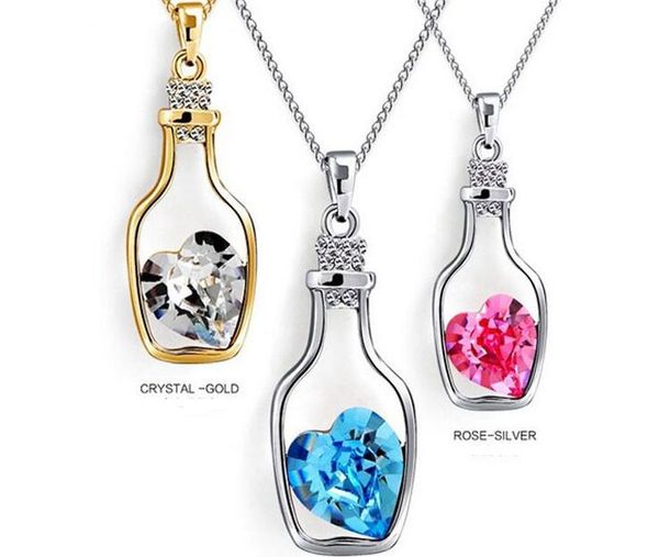 12 color heart crystal austria pendants 2016 seller gold plated alloy wish bottle pendant necklaces for women jewelry, Silver
12 color heart crystal austria pendants 2016 seller gold plated alloy wish bottle pendant necklaces for women jewelry, Silver