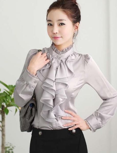 new women's ol shirt ruffles collar long sleeve blouse lady's stand collar blouses shirts 4 colors, White
new women's ol shirt ruffles collar long sleeve blouse lady's stand collar blouses shirts 4 colors, White