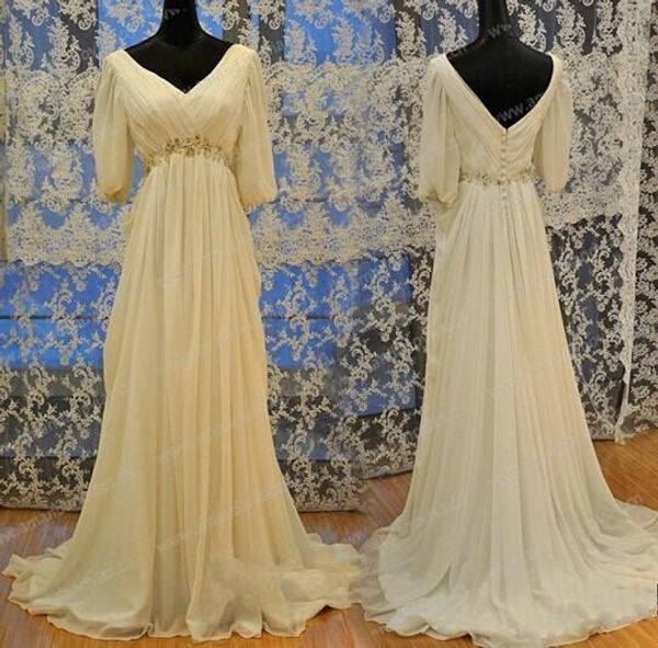 elegant chiffon empire wedding dresses half sleeve v neck beaded high waistline beach bridal gowns 201 custom size, White
elegant chiffon empire wedding dresses half sleeve v neck beaded high waistline beach bridal gowns 201 custom size, White