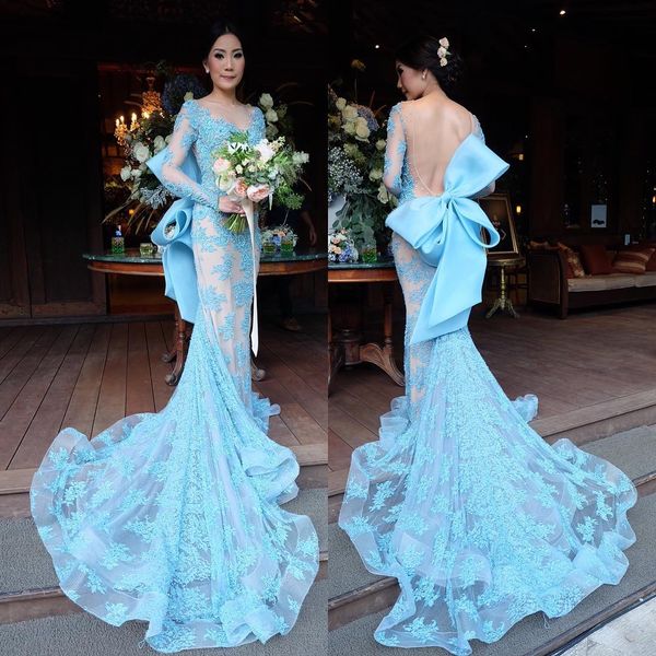 new arrival prom dress modest evening dress long sleeves evening dress mermaid bow back party gown, Black
new arrival prom dress modest evening dress long sleeves evening dress mermaid bow back party gown, Black