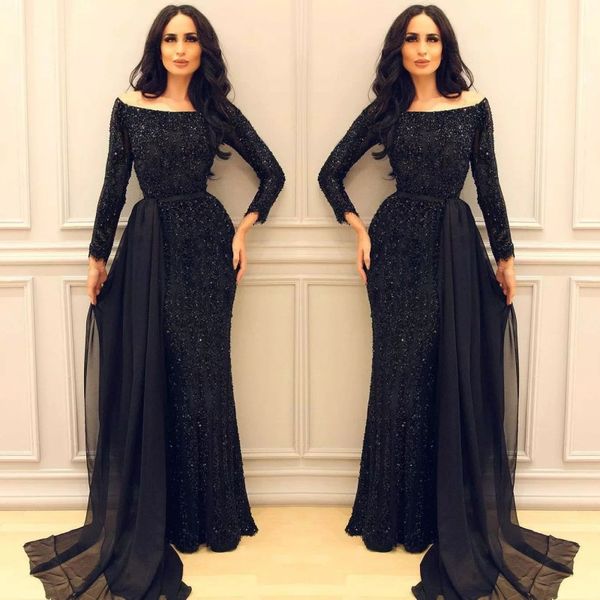 sparkly black sequins prom dress off shoulder long sleeve mermaid celebrity party dress charming middle east arabic arab evening gowns
sparkly black sequins prom dress off shoulder long sleeve mermaid celebrity party dress charming middle east arabic arab evening gowns