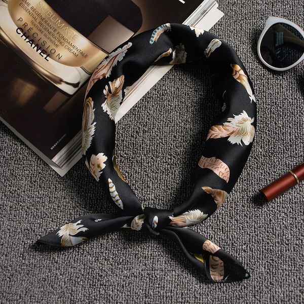

wholesale- 70*70 cm women scarves imitated silk satin shawls and wraps feather printing magic headband colorful dot pattern four seasons, Blue;gray