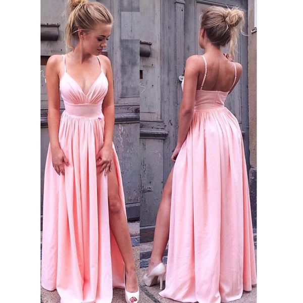simple formal dress spaghetti straps pink v neck long prom dress dresses party evening vestidos de fiesta, Black 
simple formal dress spaghetti straps pink v neck long prom dress dresses party evening vestidos de fiesta, Black