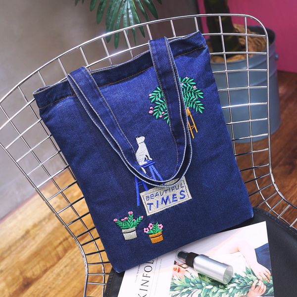wholesale- yile cotton denim canvas shopping tote shoulder bag embroidered flower cat 1749-1
wholesale- yile cotton denim canvas shopping tote shoulder bag embroidered flower cat 1749-1