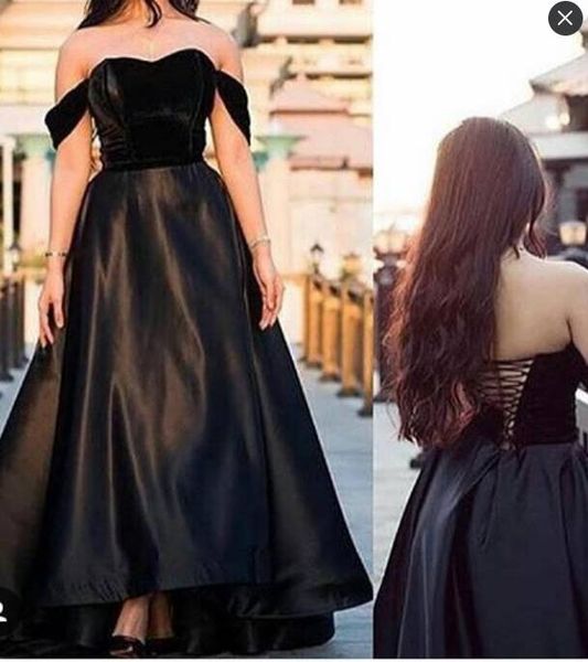 black satin ball gown evening off the shoulder a-line robe de soiree formal prom party gowns, Black;red
black satin ball gown evening off the shoulder a-line robe de soiree formal prom party gowns, Black;red