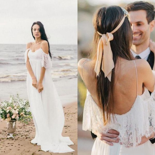 flowy bohemian wedding dresses spaghetti off the shoulder lace flounce neckline a-line empire chiffon beach maternity bridal gowns, White
flowy bohemian wedding dresses spaghetti off the shoulder lace flounce neckline a-line empire chiffon beach maternity bridal gowns, White