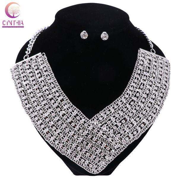 women silver plated jewelry sets necklace crystal 2020 trendy with earrings for party statement necklace wedding boho, Black
women silver plated jewelry sets necklace crystal 2020 trendy with earrings for party statement necklace wedding boho, Black