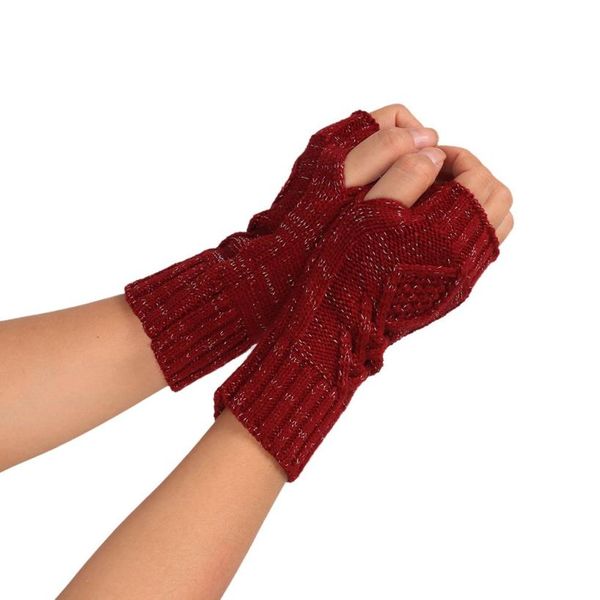 

wholesale- 2017 winter fingerless gloves knitted brief style half finger glove soft half covered women female gloves mittens #247, Blue;gray