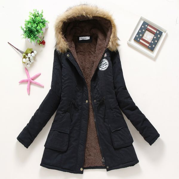 2016 women fashion cotton parka coats winter outdoor casual warm thickening fur collar wadded outerwear long sleeves hooded long coat, Black
2016 women fashion cotton parka coats winter outdoor casual warm thickening fur collar wadded outerwear long sleeves hooded long coat, Black