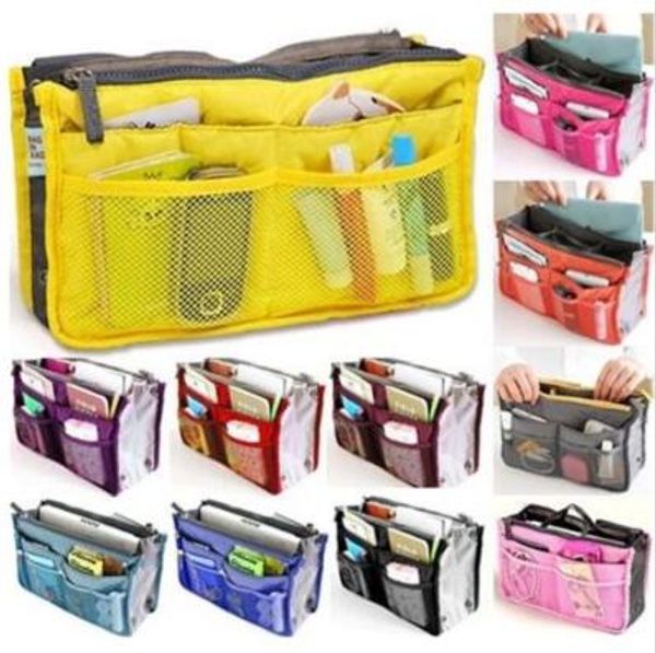 

13 Colors Dual Bag In Bag Women Insert Handbag Organizer Purse Makeup Case Storage Liner Bag Tidy Travel Insert Storage Bags CCA6643 30pcs