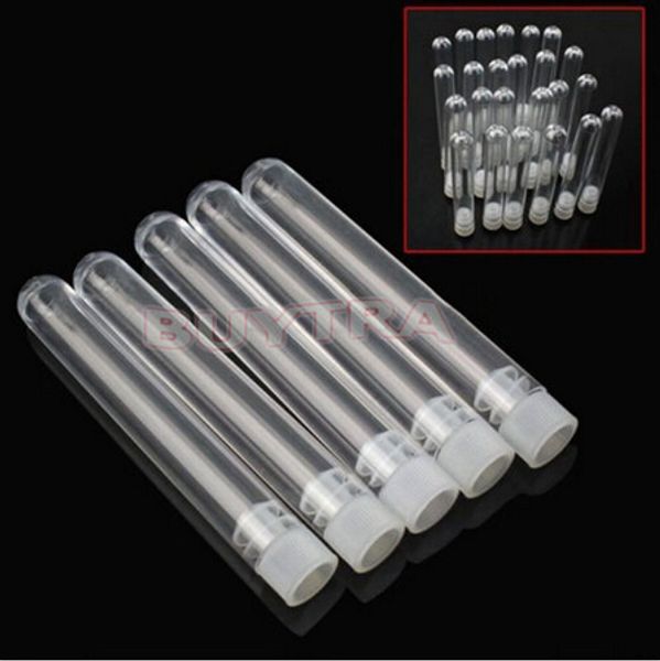 Wholesale- 12x100mm Clear Plastic Test Tubes With White Caps Sers Test Tubes