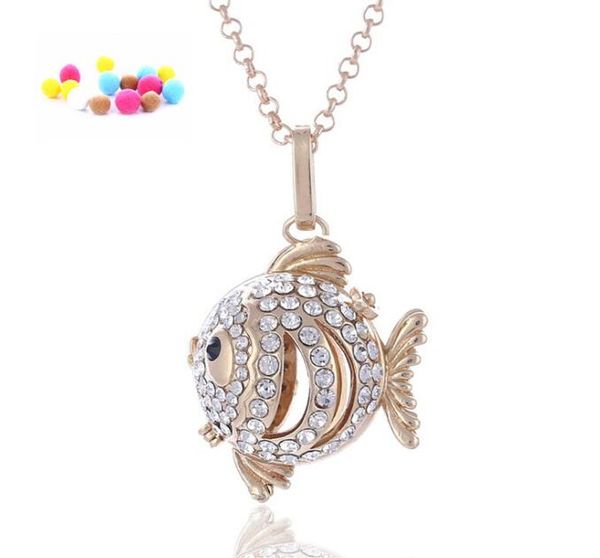 

fashion vocheng caller harmony hollow crystal fish pendant jewelry angel ball necklaces pregnant necklaces with stainless steel chain, Silver