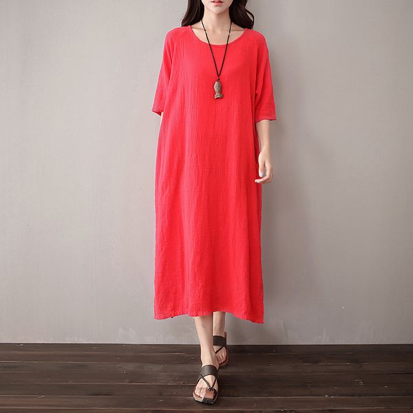 wholesale- o-neck short sleeve linen women long dress solid red white purple casual midi dress plus size original vintage dresses 5051, White;black
wholesale- o-neck short sleeve linen women long dress solid red white purple casual midi dress plus size original vintage dresses 5051, White;black