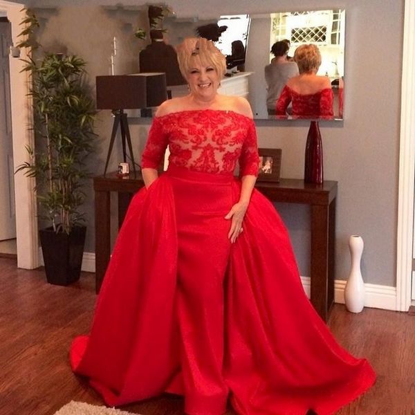 half sleeve red mother of the bride dress 2020 fashion off shoulder lace satin a line floor length women party gowns custom made, Black;red
half sleeve red mother of the bride dress 2020 fashion off shoulder lace satin a line floor length women party gowns custom made, Black;red