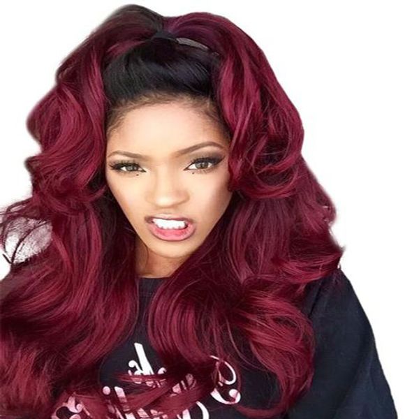 

brazilian ombre 1b/99j red body wave human hair 3 bundles unprocessed colored two tone burgundy virgin human hair weaves extensions, Black