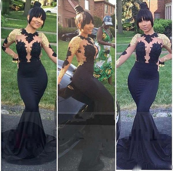 african black and gold evening dresses mermaid high neck lace satin see through open back long sleeve prom evening gowns, Black;red
african black and gold evening dresses mermaid high neck lace satin see through open back long sleeve prom evening gowns, Black;red