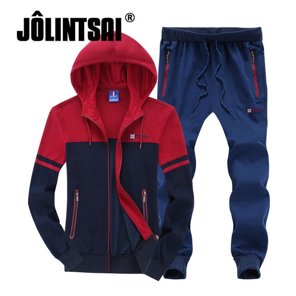 

wholesale- jolintsai sporting suit men 2017 autumn plus big size 4xl 5xl 6xl 7xl 8xl tracksuit set men's hoody hoodie sudaderas hombre, Black