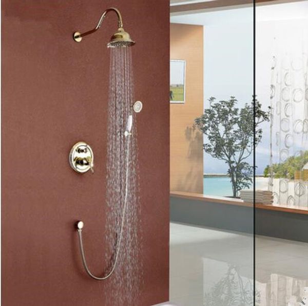 

Shipping free Unique European style Brass Round rainfall shower Brass Handheld in-wall mounted concealed shower set 7024