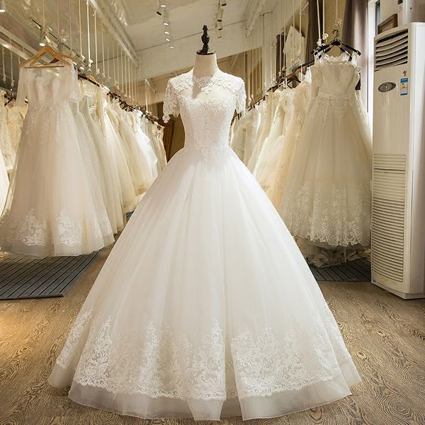 bateau neck tulle a line wedding dress with appliques 2018 romantic marriage gowns lace up boda wedding gowns, White
bateau neck tulle a line wedding dress with appliques 2018 romantic marriage gowns lace up boda wedding gowns, White