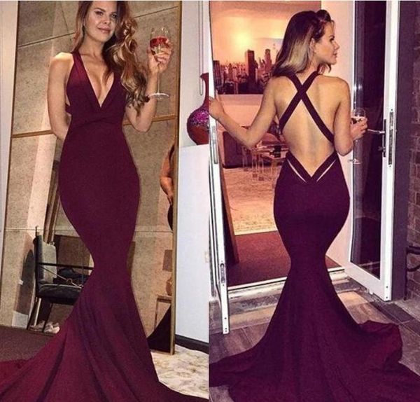 2017 simple burgundy prom dresses mermaid backless sleeveless sweep train long party dresses evening gowns, Black
2017 simple burgundy prom dresses mermaid backless sleeveless sweep train long party dresses evening gowns, Black