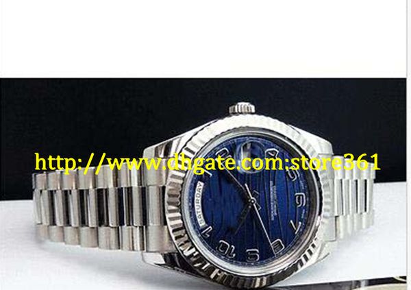 

store361 new arrive watch 18kt white gold ii president blue wave dial 218239, Slivery;brown