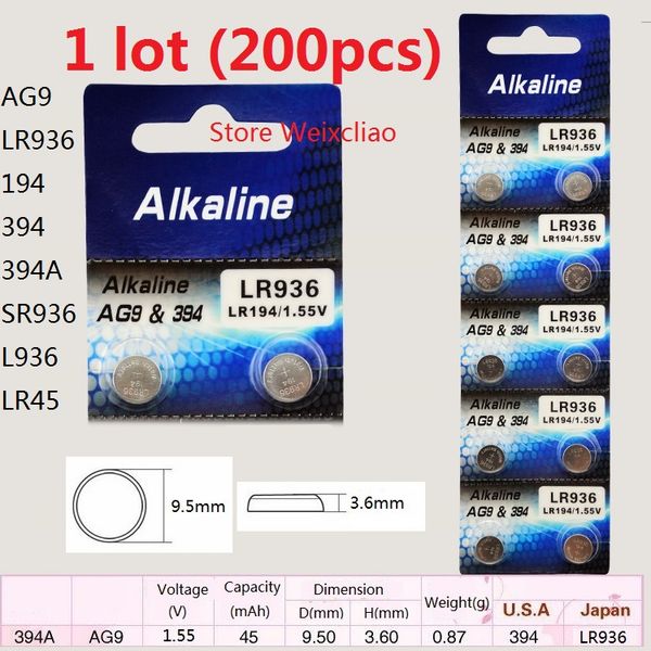 200 шт. 1 лот AG9 LR936 194 394 394A SR936 L936 LR45 1.55 В щелочная кнопка батареи батареи монеты батар
200 шт. 1 лот AG9 LR936 194 394 394A SR936 L936 LR45 1.55 В щелочная кнопка батареи батареи монеты батар