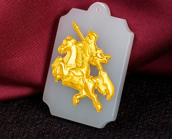 gold inlaid jade white (talisman) rectangular wu mammon duke guan necklace pendant (paragraph 2), Silver
gold inlaid jade white (talisman) rectangular wu mammon duke guan necklace pendant (paragraph 2), Silver