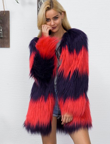 t0752 new fashion v-neck faux fur coat female long coat european american popular autumn and winter hit color jacket, Black
t0752 new fashion v-neck faux fur coat female long coat european american popular autumn and winter hit color jacket, Black