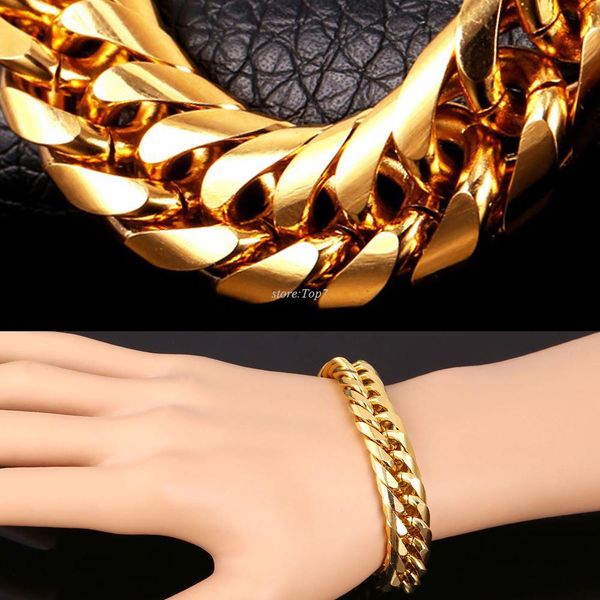 Big Stainless Steel Bracelet Men Jewelry Wholesale Gold Color 21CM 13 MM Thick Cuban Link Chain Mens Bracelets H772
Big Stainless Steel Bracelet Men Jewelry Wholesale Gold Color 21CM 13 MM Thick Cuban Link Chain Mens Bracelets H772