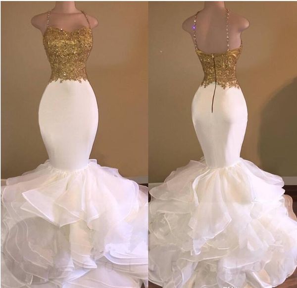 2017 gold white ruffles mermaid prom dresses lace appliques beaded crystal spaghetti straps sweetheart evening celebrity gowns, Black
2017 gold white ruffles mermaid prom dresses lace appliques beaded crystal spaghetti straps sweetheart evening celebrity gowns, Black